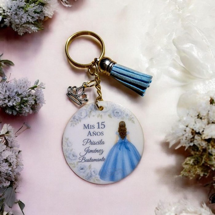Llavero 5 cm Acrílico Princesa 15 Años con Dije y Borla