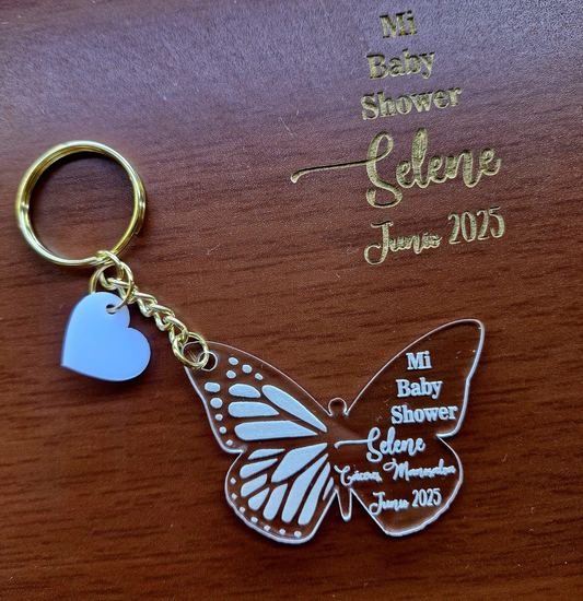 Llavero Acrílico Mariposa con Dije Corazón