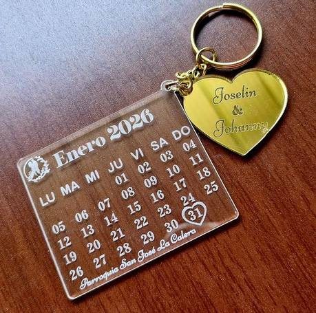 Llavero Calendario + Corazón Dorado Espejo